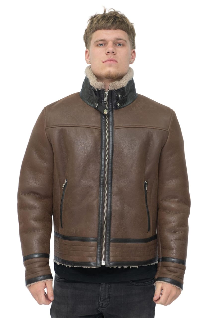 MENS RETRO PILOT SHEEPSKIN LEATHER BIKER JACKET-BOGOTA