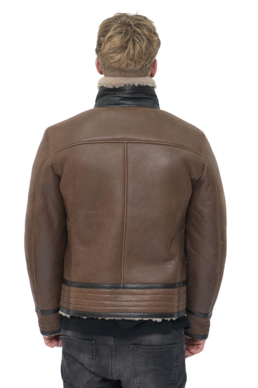 MENS RETRO PILOT SHEEPSKIN LEATHER BIKER JACKET-BOGOTA