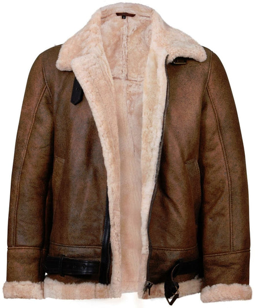 MENS VINTAGE BROWN SHEEPSKIN AVIATOR JACKET- KANSAS