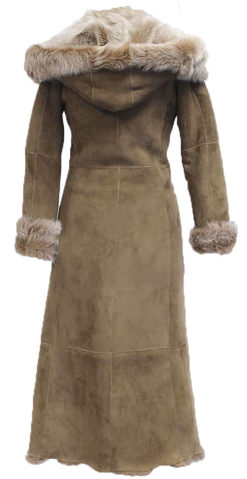 WOMENS SUEDE TOSCANA SHEEPSKIN HOODED TRENCH COAT-RUSHDEN