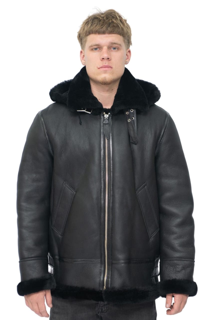 MENS HOODED SHEEPSKIN LEATHER B3 FLYING JACKET-COLUMBUS