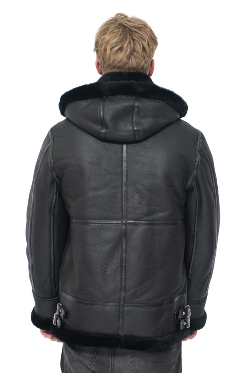 MENS HOODED SHEEPSKIN LEATHER B3 FLYING JACKET-COLUMBUS