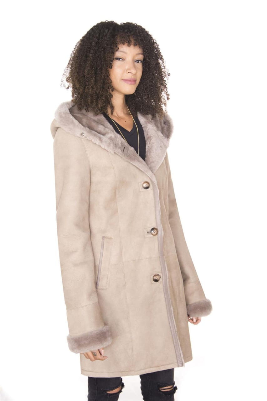 WOMENS SUEDE MERINO SHEEPSKIN PARKA COAT-TRIPOLI