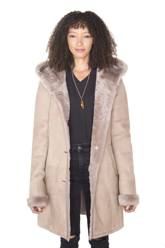 WOMENS SUEDE MERINO SHEEPSKIN PARKA COAT-TRIPOLI