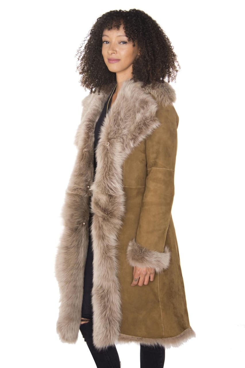 WOMENS TOSCANA SHEEPSKIN SUEDE TRENCH COAT-TBILISI