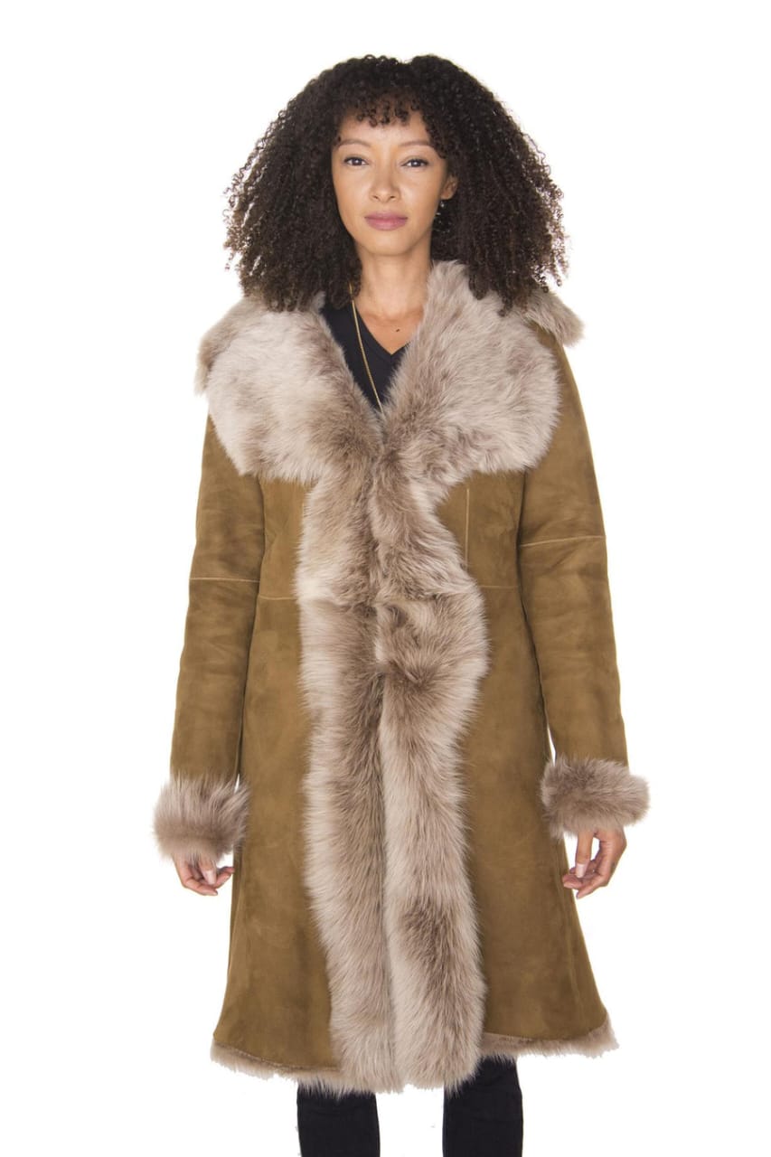 WOMENS TOSCANA SHEEPSKIN SUEDE TRENCH COAT-TBILISI