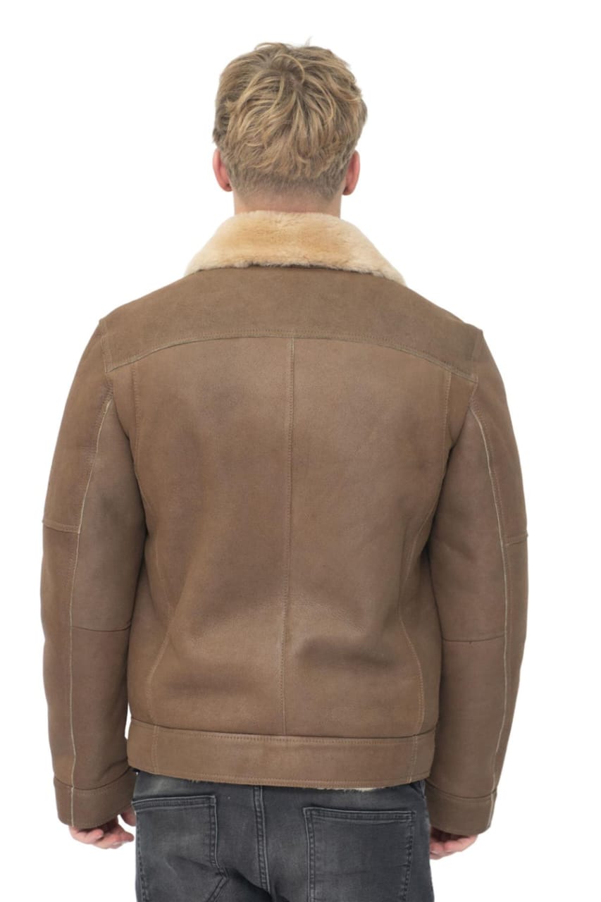 MENS SHEEPSKIN LEATHER BIKER JACKET-BRUMA