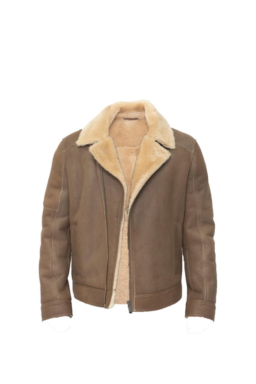 MENS SHEEPSKIN LEATHER BIKER JACKET-BRUMA