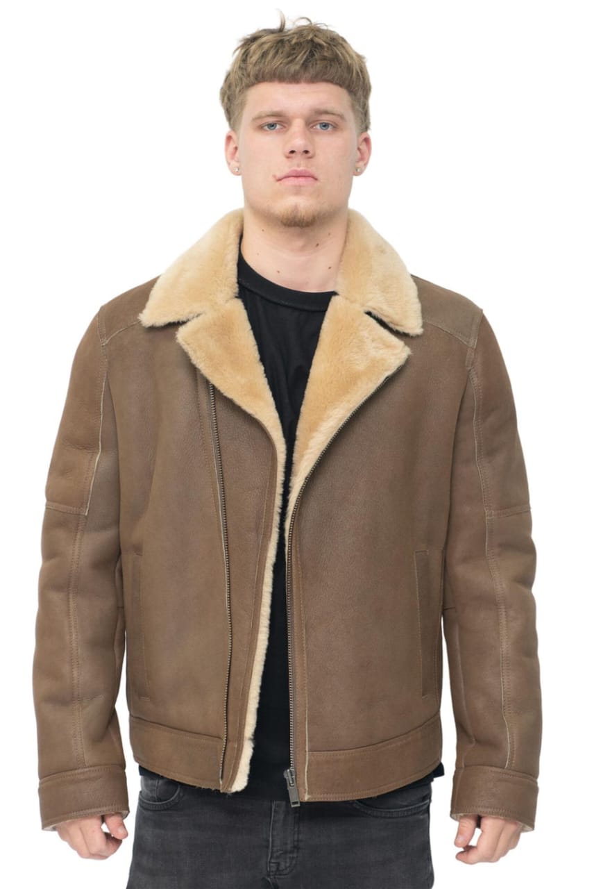 MENS SHEEPSKIN LEATHER BIKER JACKET-BRUMA