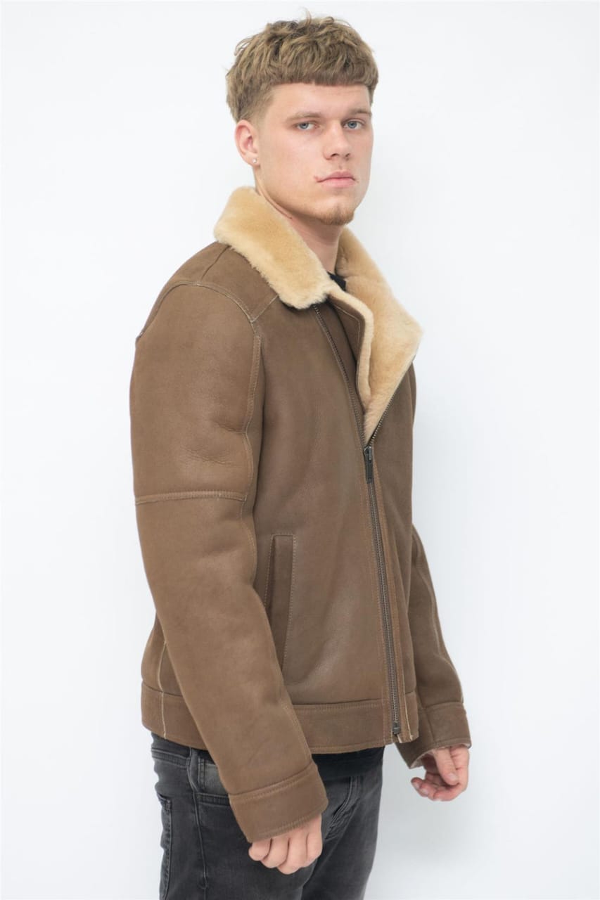 MENS SHEEPSKIN LEATHER BIKER JACKET-BRUMA